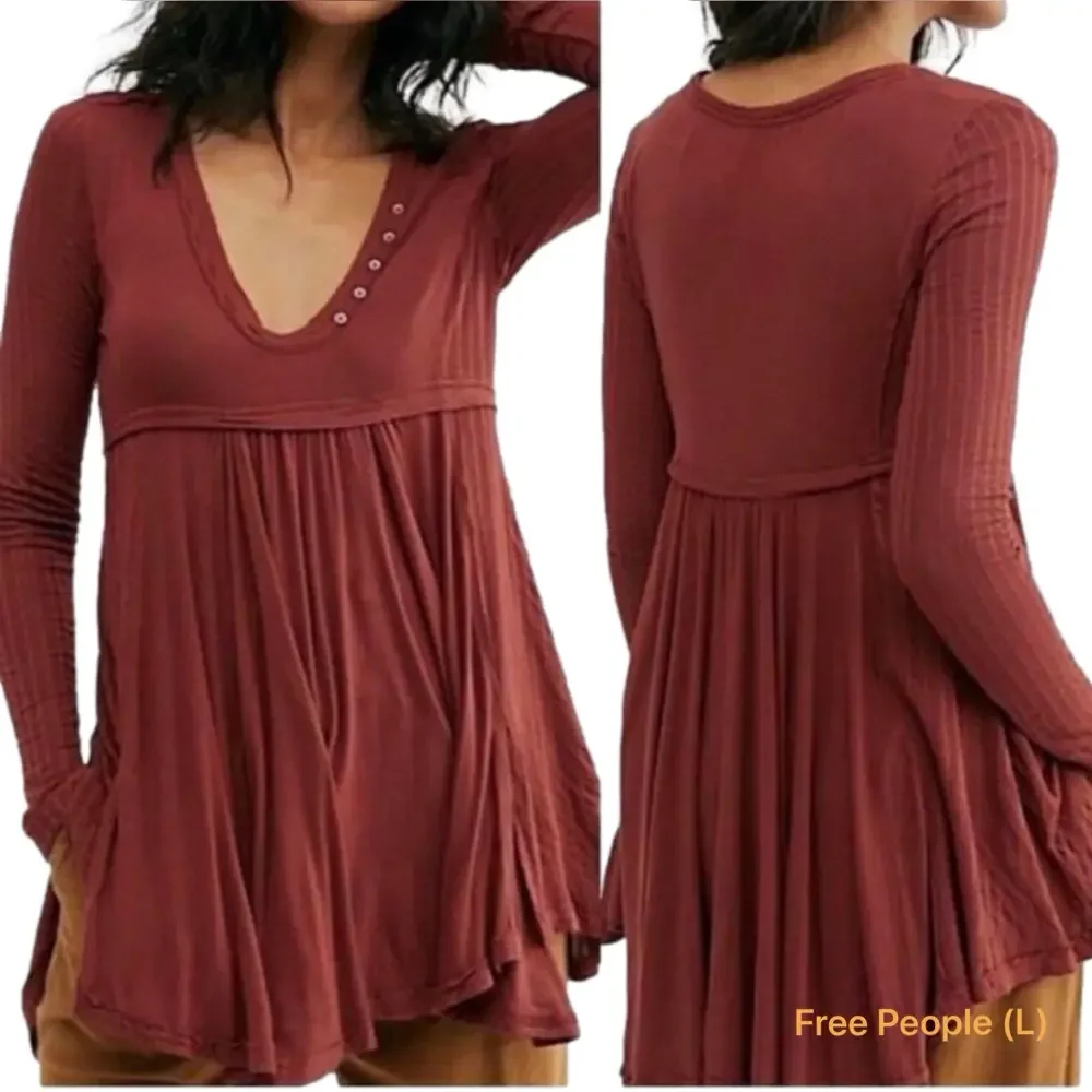Free People Rust Red Long Sleeve Babydoll Tunic - Picture 1 of 11